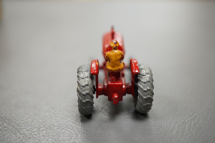 Ten boxed Matchbox Series 1-75 regular wheels vehicles; 1; Aveling Barford Road Roller, 3; Cement Mixer, 4; Massey Harris Tractor, 6; Quarry Truck (flaps on one end reattached with tape repair), 7; Horse drawn milk float